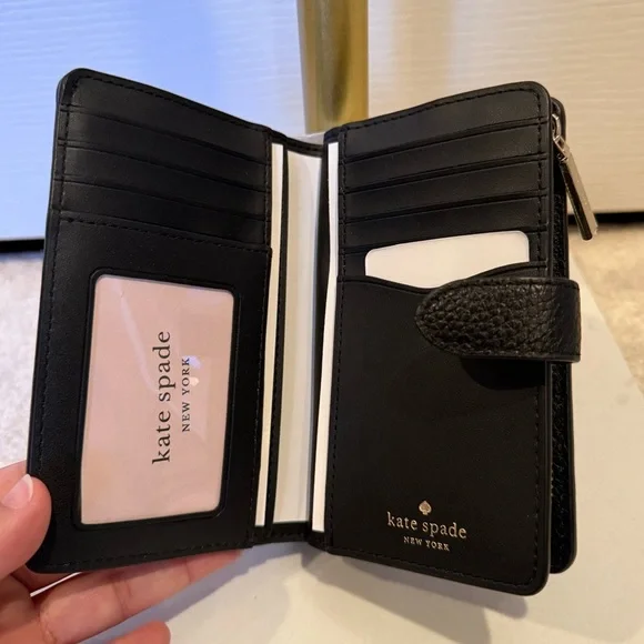 Kate Spade Black Leather Wallet Pockets/Zipper/Snap - Picture 4 of 6